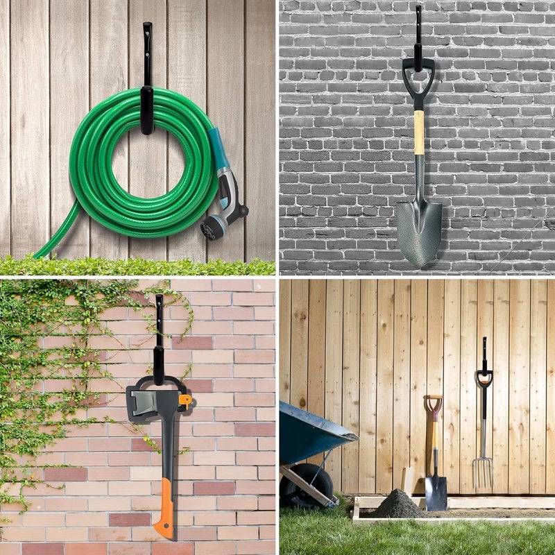 KURUI 10" Garage Organization Wall Hooks, 66 LB Heavy Duty Water Hose Holder for Hanging Ladder Extension Cord Garden Tool Cable, 4 Pcs, Black - Image 4